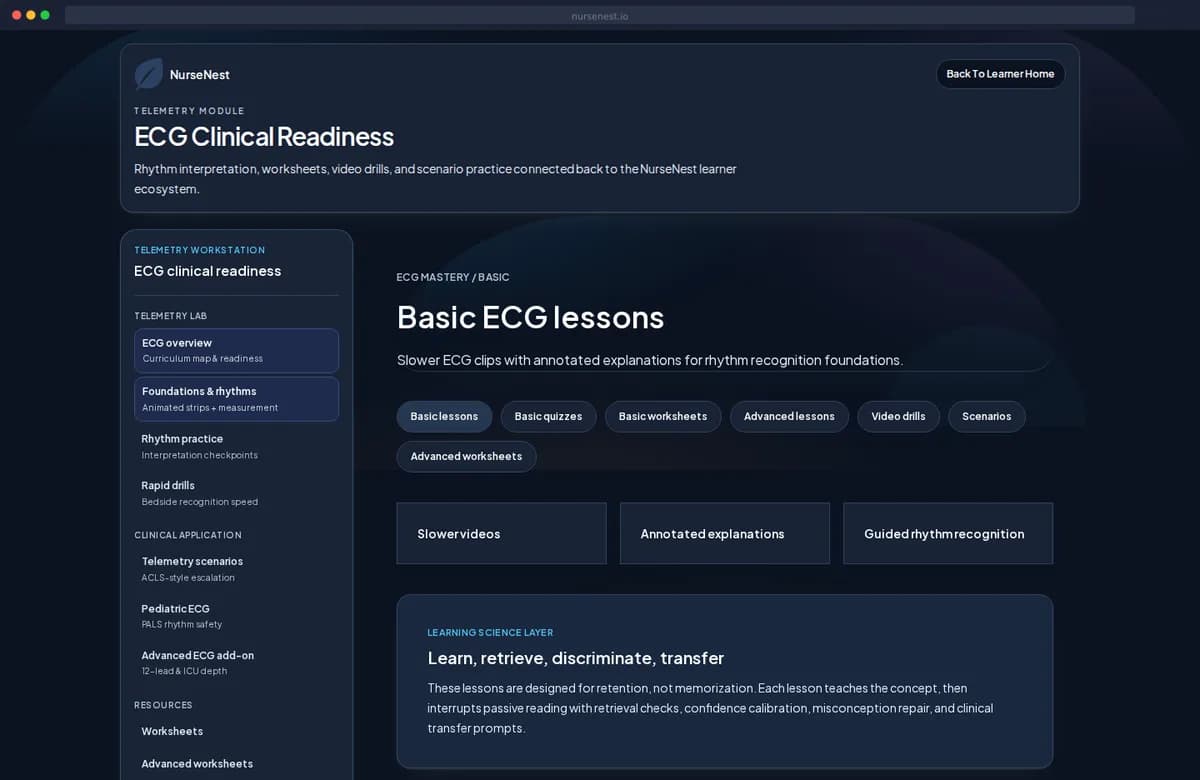 NurseNest. One place to prep. Questions, lessons, flashcards, practice exams, and analytics in one workspace.