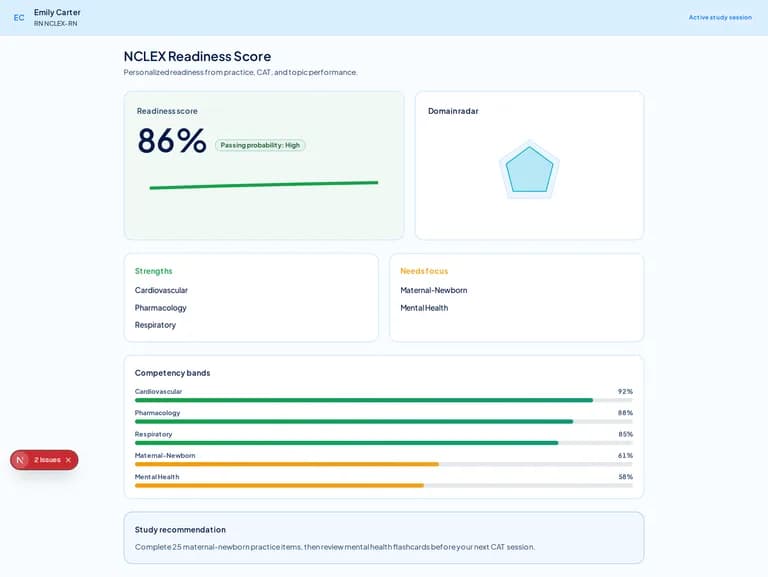 NurseNest readiness and progress report screenshot