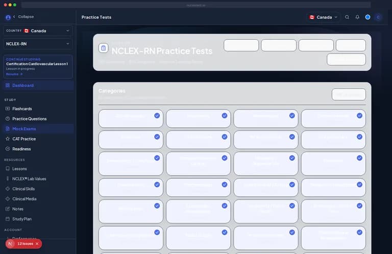 NurseNest RN practice questions screenshot