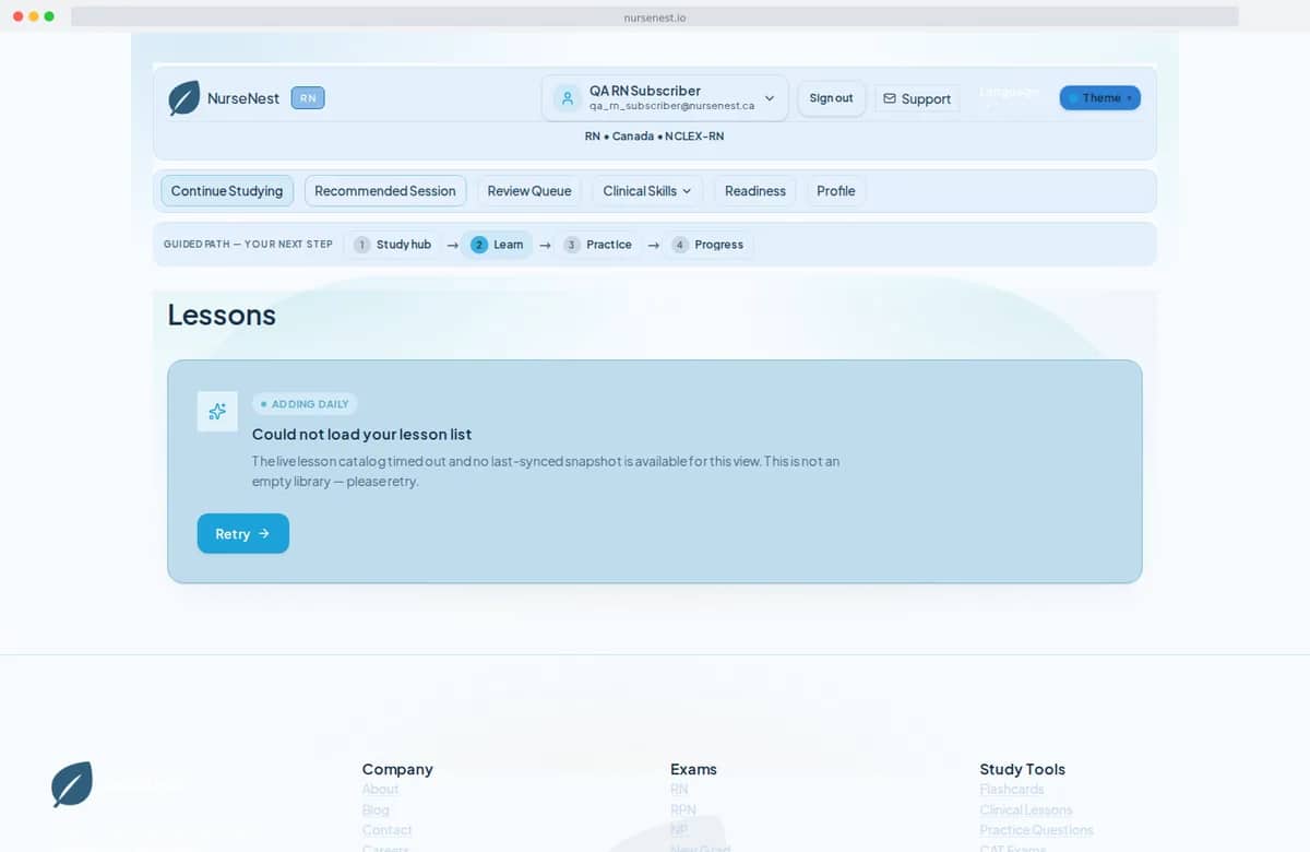 NurseNest lesson detail showing educational content, clinical pearl, and a knowledge check inside the lesson.